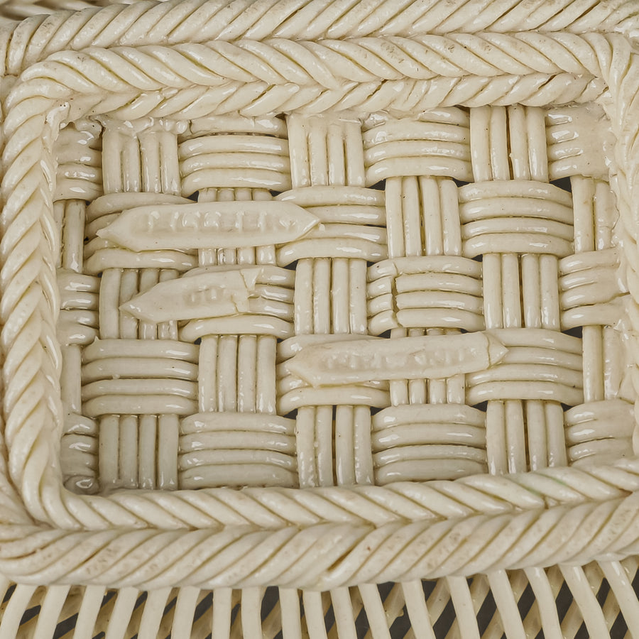 BELLEEK Open Weave Basket With Floral Applique
