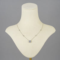 Rhodium Plated Sterling Silver Moissanite Station Chain And Pendant Necklace