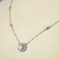 Rhodium Plated Sterling Silver Moissanite Station Chain And Pendant Necklace