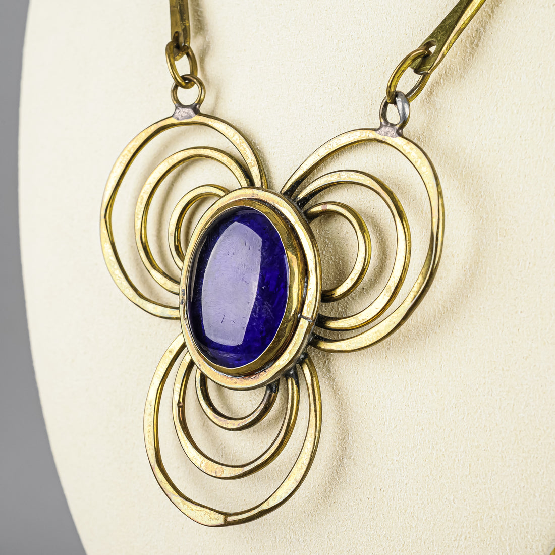 RAFAEL Copper Blue Glass Flower Pendant Necklace