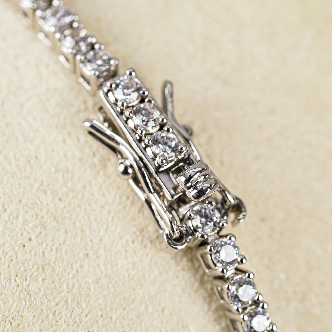 Rhodium Plated Sterling Silver Square Cubic Zirconia Tennis Bracelet
