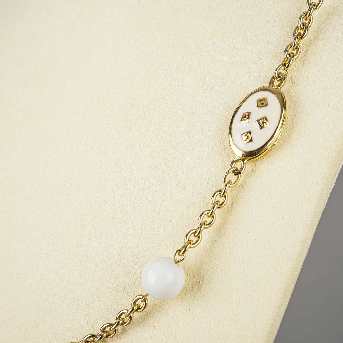 GIVENCHY Gold-Tone Chain And White Bead Necklace