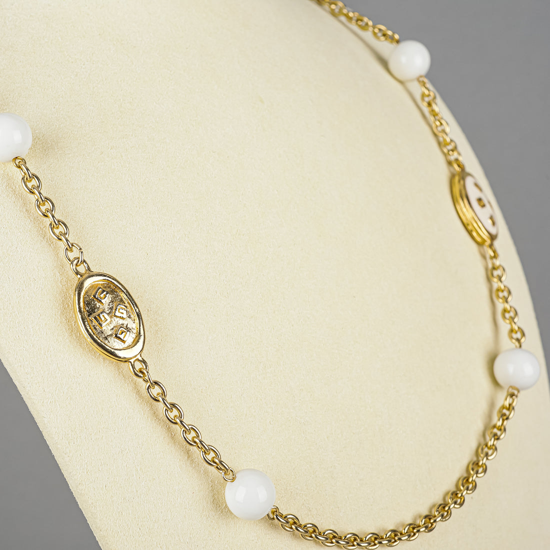 GIVENCHY Gold-Tone Chain And White Bead Necklace