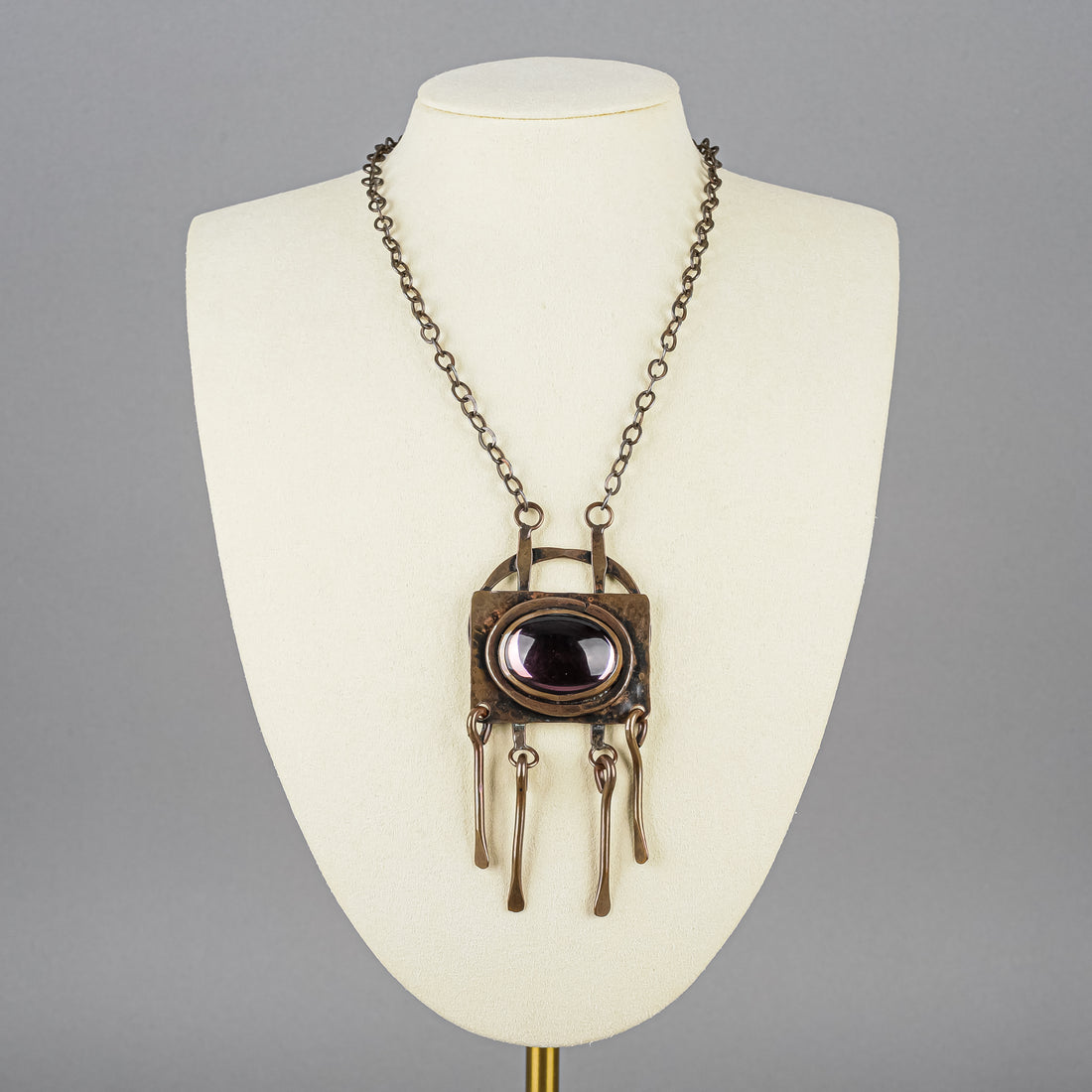 RAFAEL Copper Purple Glass Fringe Pendant Necklace