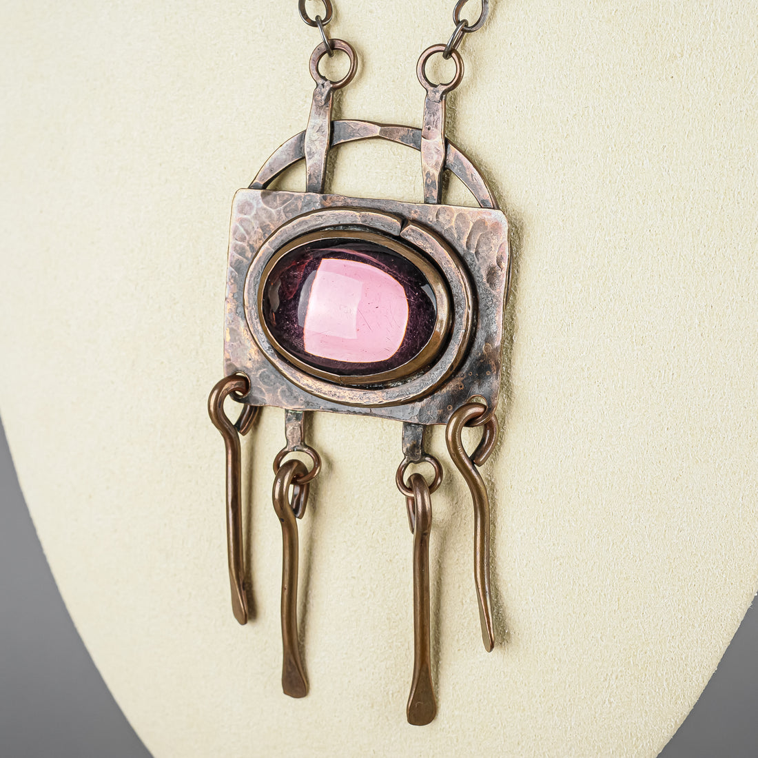 RAFAEL Copper Purple Glass Fringe Pendant Necklace