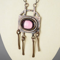 RAFAEL Copper Purple Glass Fringe Pendant Necklace