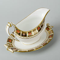 ROYAL CROWN DERBY Old Imari Border 8450 Gravy Boat And Stand