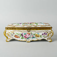 Vintage French Hand Painted Porcelain Casket With Brass Mounts