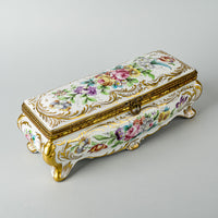 Vintage French Hand Painted Porcelain Casket With Brass Mounts