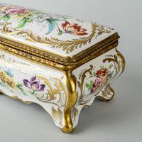 Vintage French Hand Painted Porcelain Casket With Brass Mounts