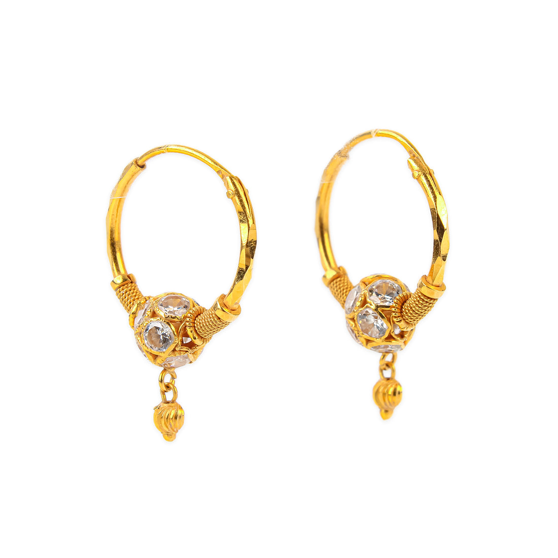 22K Yellow Gold Cubic Zirconia Hoop Earrings