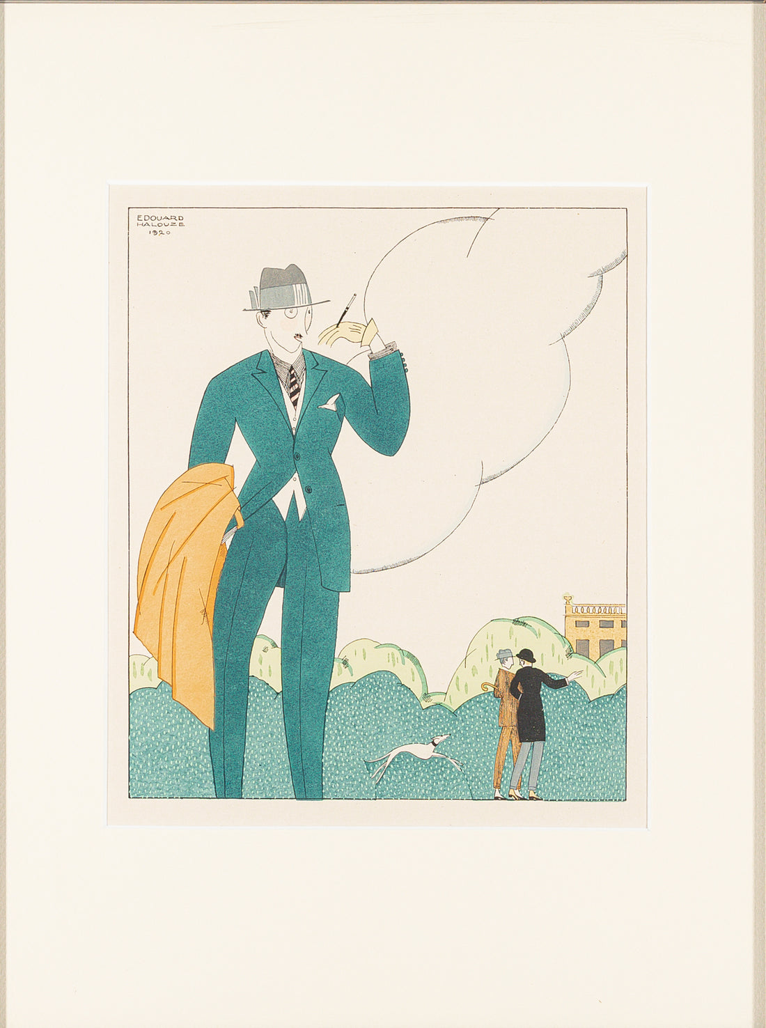 Edouard Halouze (French 1895-1958) Fashion Print, Park Scene