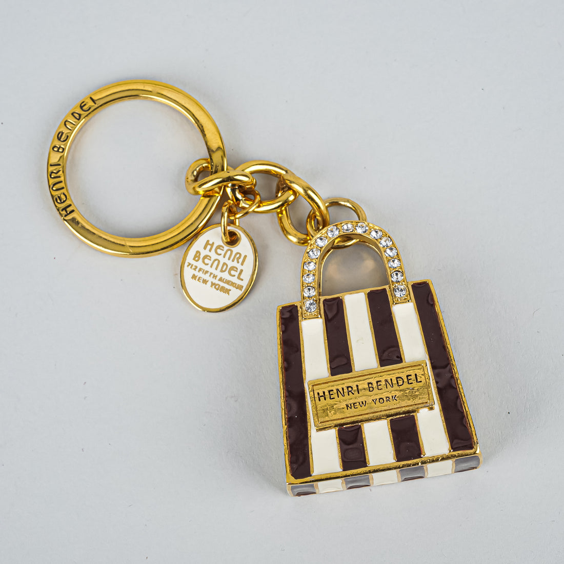 HENRI BENDEL Gold Tone Shopping Bag Key Chain