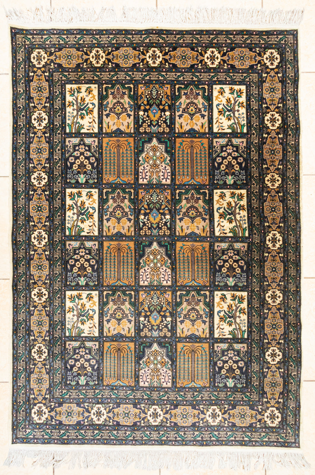 Hand Knotted Wool Rug - Garden Panel Design