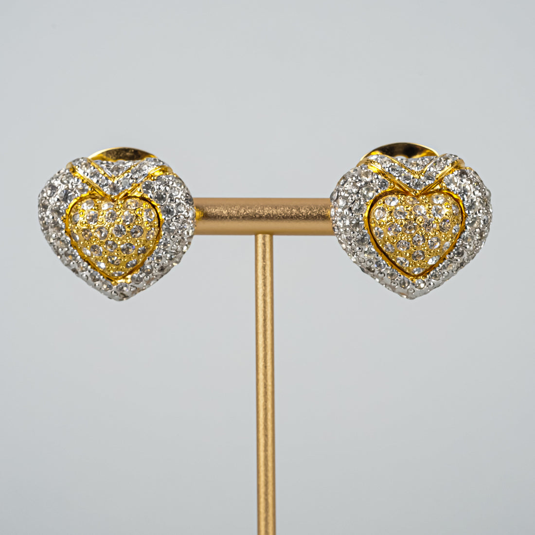 VALENTINO Vintage Two-Tone Heart Clear Cubic Zirconia Clip-on Earrings