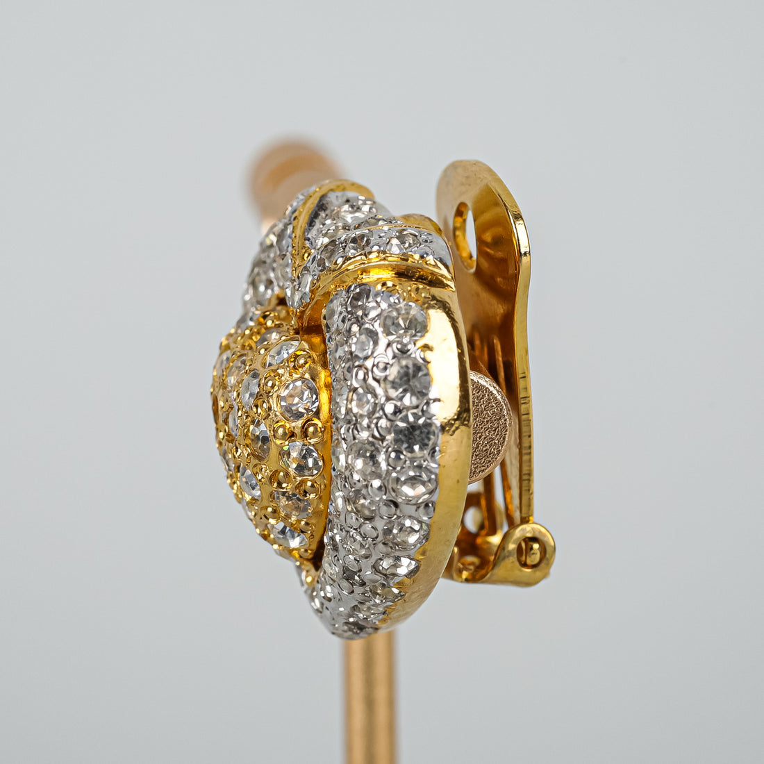 VALENTINO Vintage Two-Tone Heart Clear Cubic Zirconia Clip-on Earrings