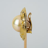 CHANEL Gold Tone Faux Pearl Button Clip-On Earrings