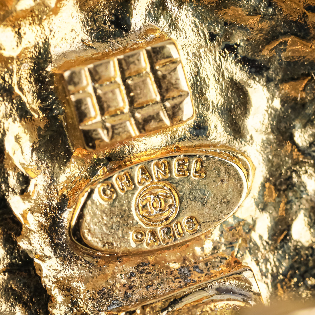 CHANEL Gold Tone Faux Pearl Button Clip-On Earrings