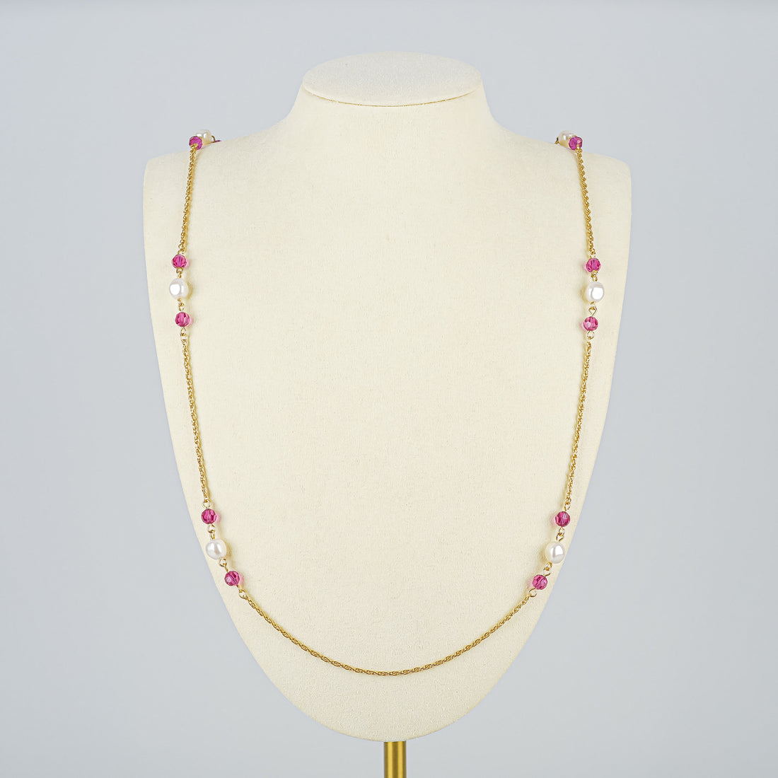GIVENCHY Gold Tone Chain Faux Pearls And Purple Beads Necklace