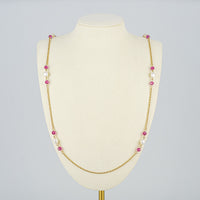 GIVENCHY Gold Tone Chain Faux Pearls And Purple Beads Necklace