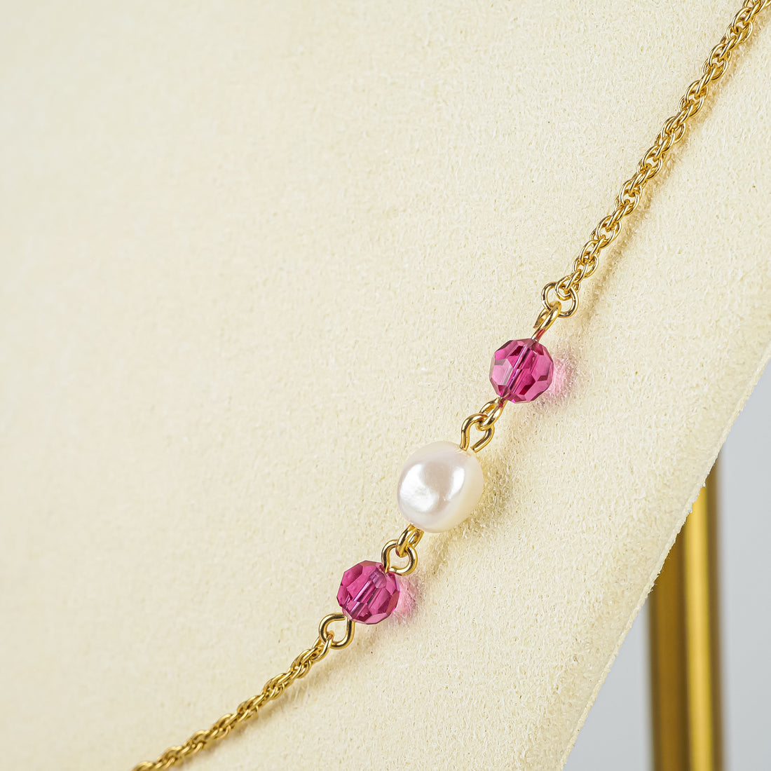 GIVENCHY Gold Tone Chain Faux Pearls And Purple Beads Necklace