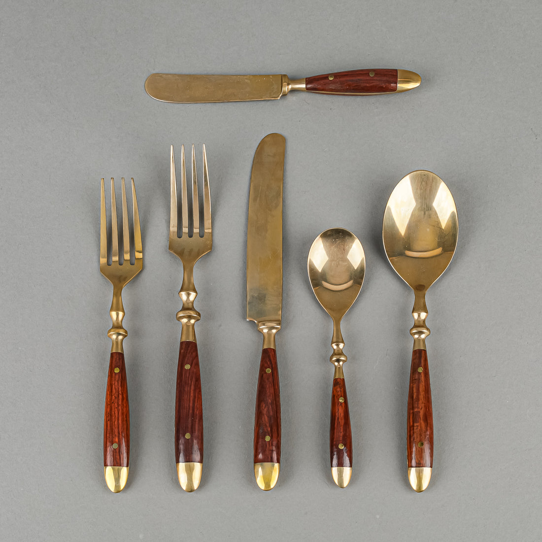 Thai Nickel Bronze Rosewood Handle Flatware 8 Place Settings Plus Extras