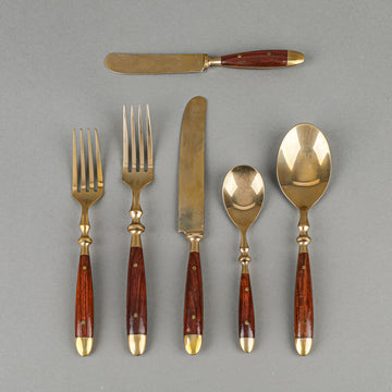 Thai Nickel Bronze Rosewood Handle Flatware 8 Place Settings Plus Extras