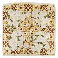 CHANEL Silk Scarf - Green Brown Lattice With Camellias