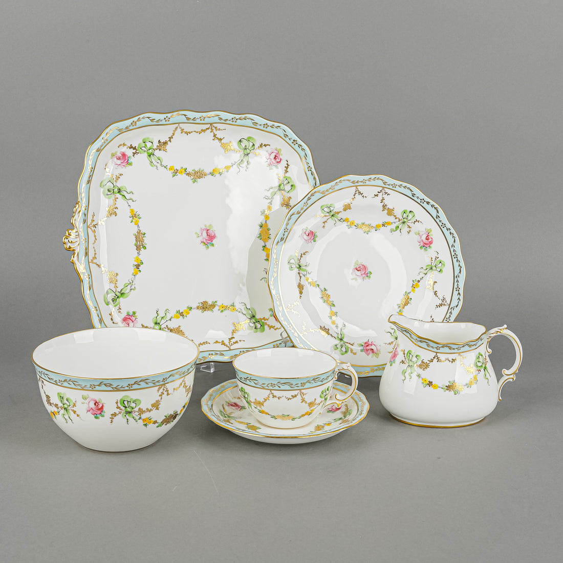 Antique ROYAL CROWN DERBY For Phillips's Ltd 5055 Floral Tea Set 29 Pieces