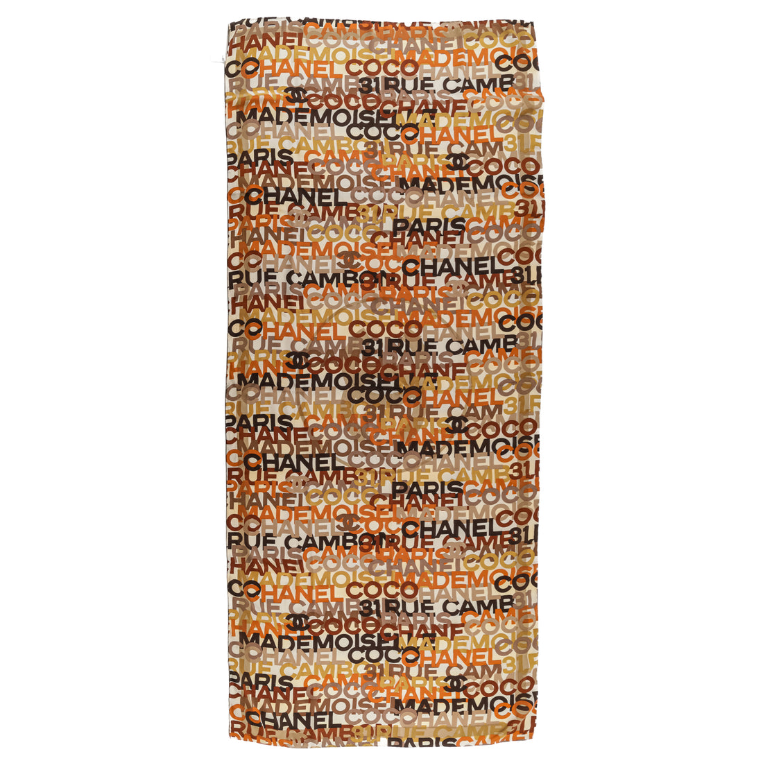 CHANEL Silk Scarf - Brown Tonal Logo Black Print