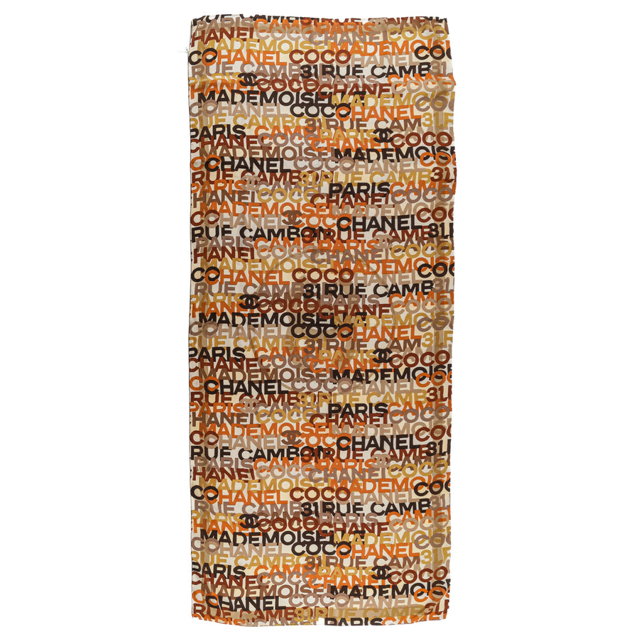 CHANEL Silk Scarf - Brown Tonal Logo Black Print