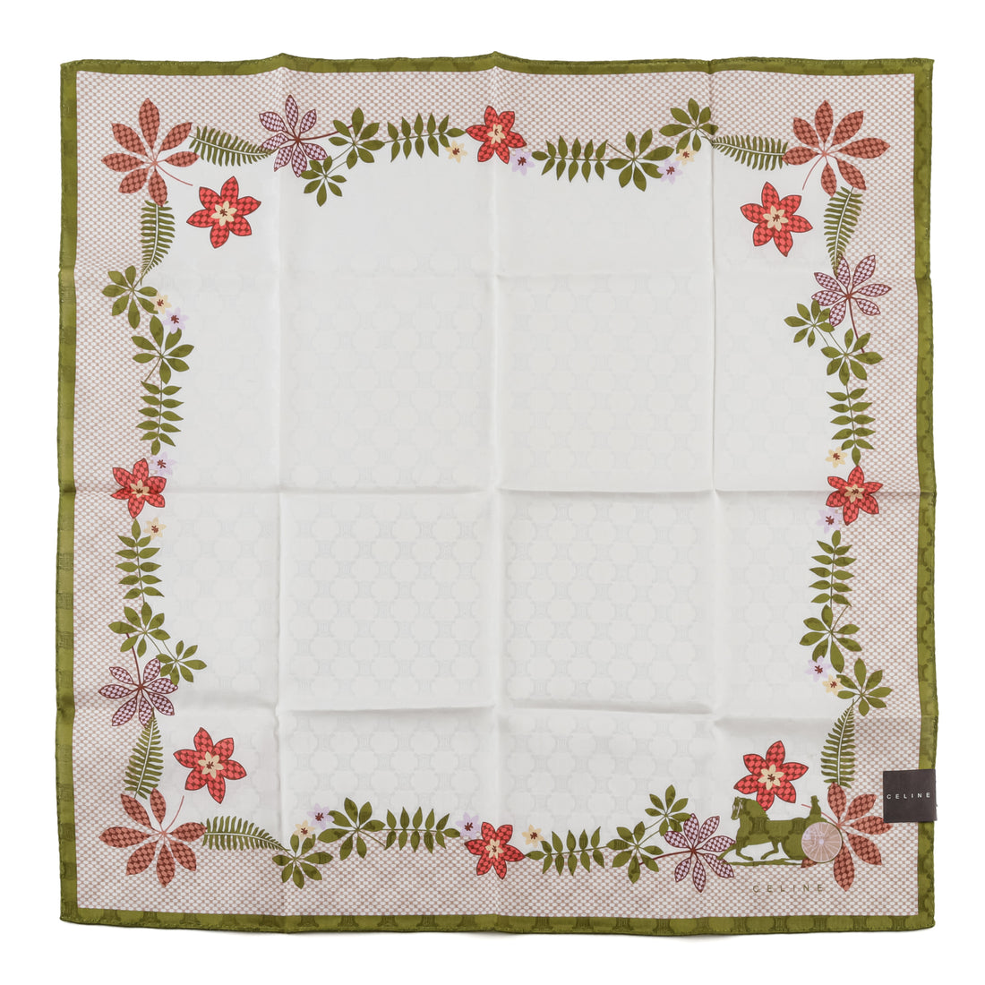 CELINE Cotton Handkerchief - Green Border And Floral