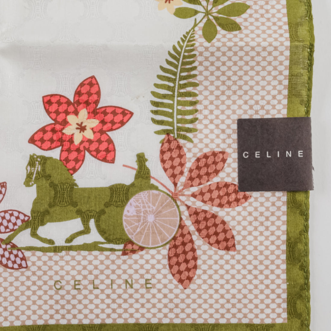 CELINE Cotton Handkerchief - Green Border And Floral