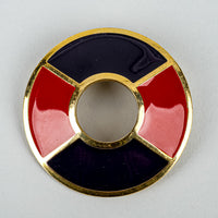 YVES SAINT LAURENT Vintage Gold-Tone Red & Navy Circle Brooch