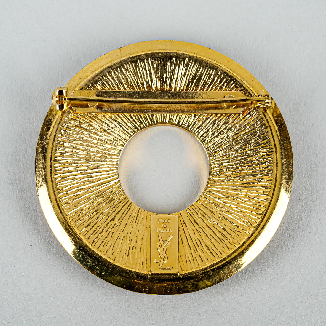 YVES SAINT LAURENT Vintage Gold-Tone Red & Navy Circle Brooch