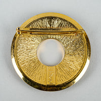 YVES SAINT LAURENT Vintage Gold-Tone Red & Navy Circle Brooch