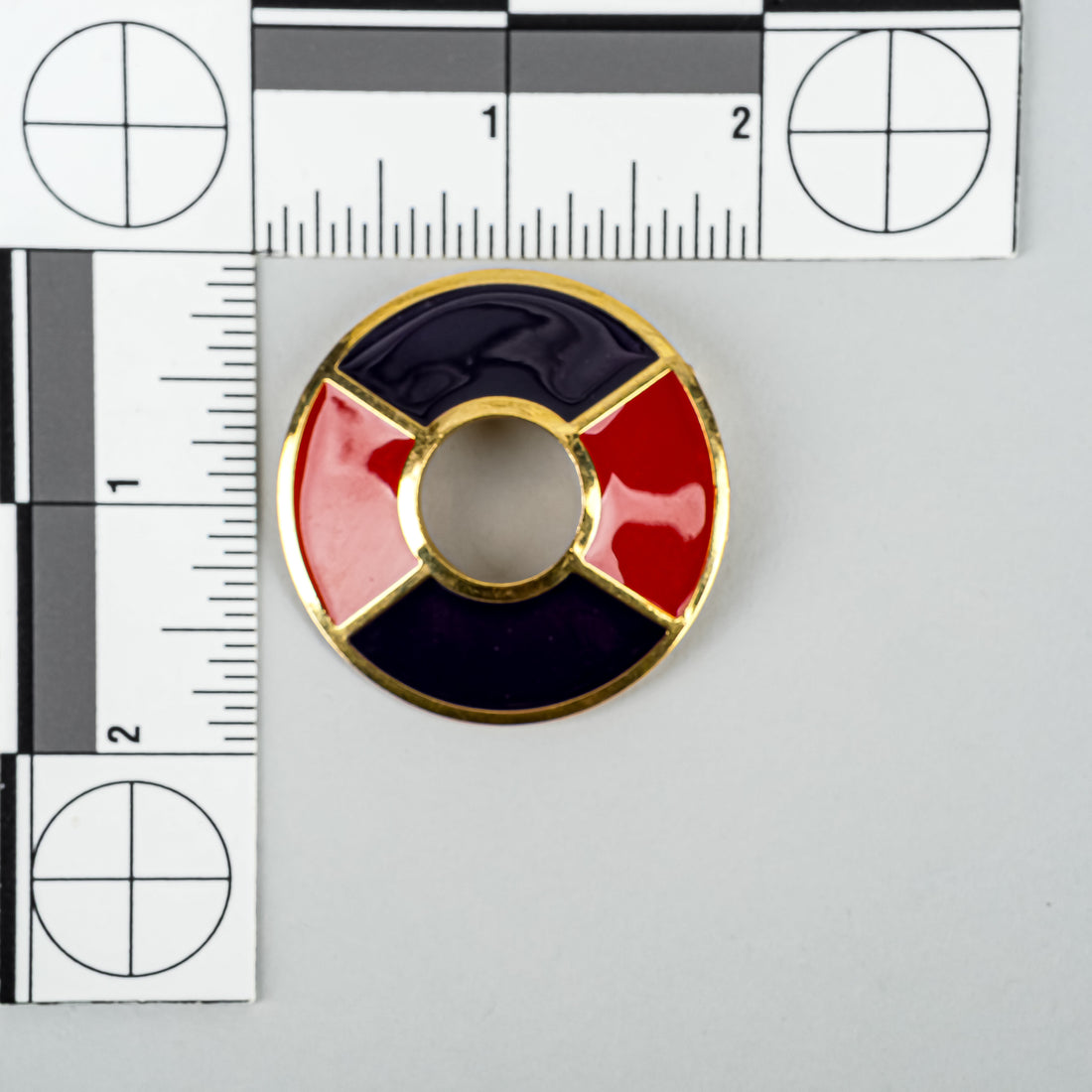 YVES SAINT LAURENT Vintage Gold-Tone Red & Navy Circle Brooch