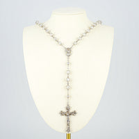 CREED ROSARY Vintage Sterling Silver With Opalescent Glass Caged Beads Rosary