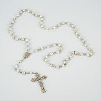 CREED ROSARY Vintage Sterling Silver With Opalescent Glass Caged Beads Rosary