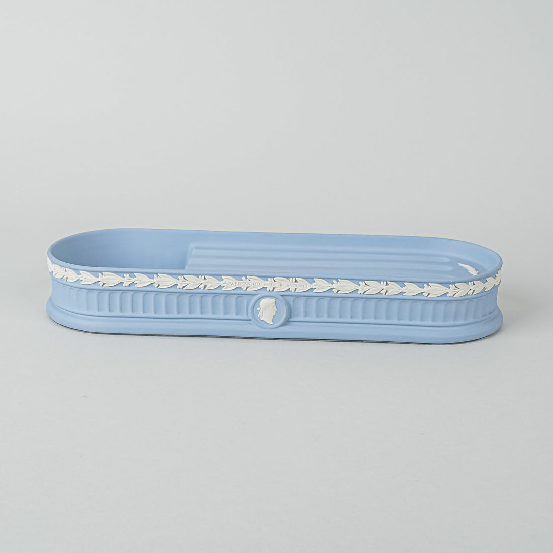 WEDGWOOD White On Blue Jasperware Pen Tray