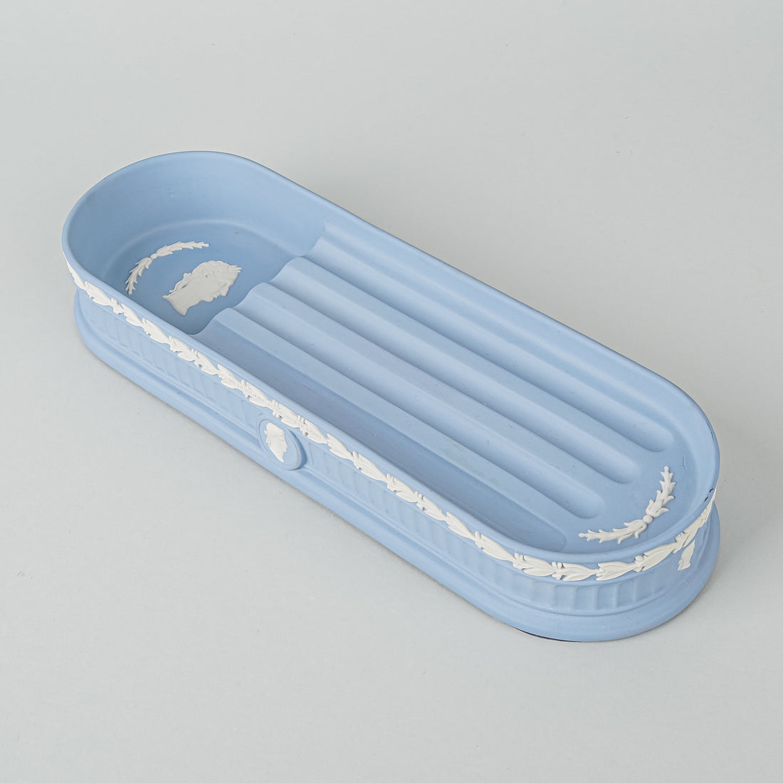 WEDGWOOD White On Blue Jasperware Pen Tray