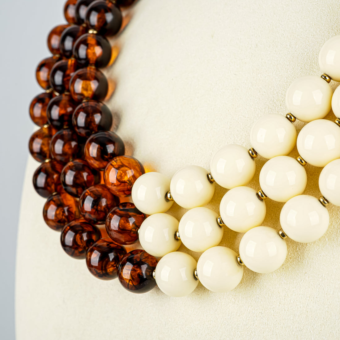 YVES SAINT LAURENT Gold Tone Cream Amber Resin Necklace