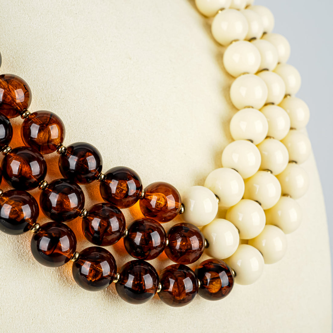 YVES SAINT LAURENT Gold Tone Cream Amber Resin Necklace