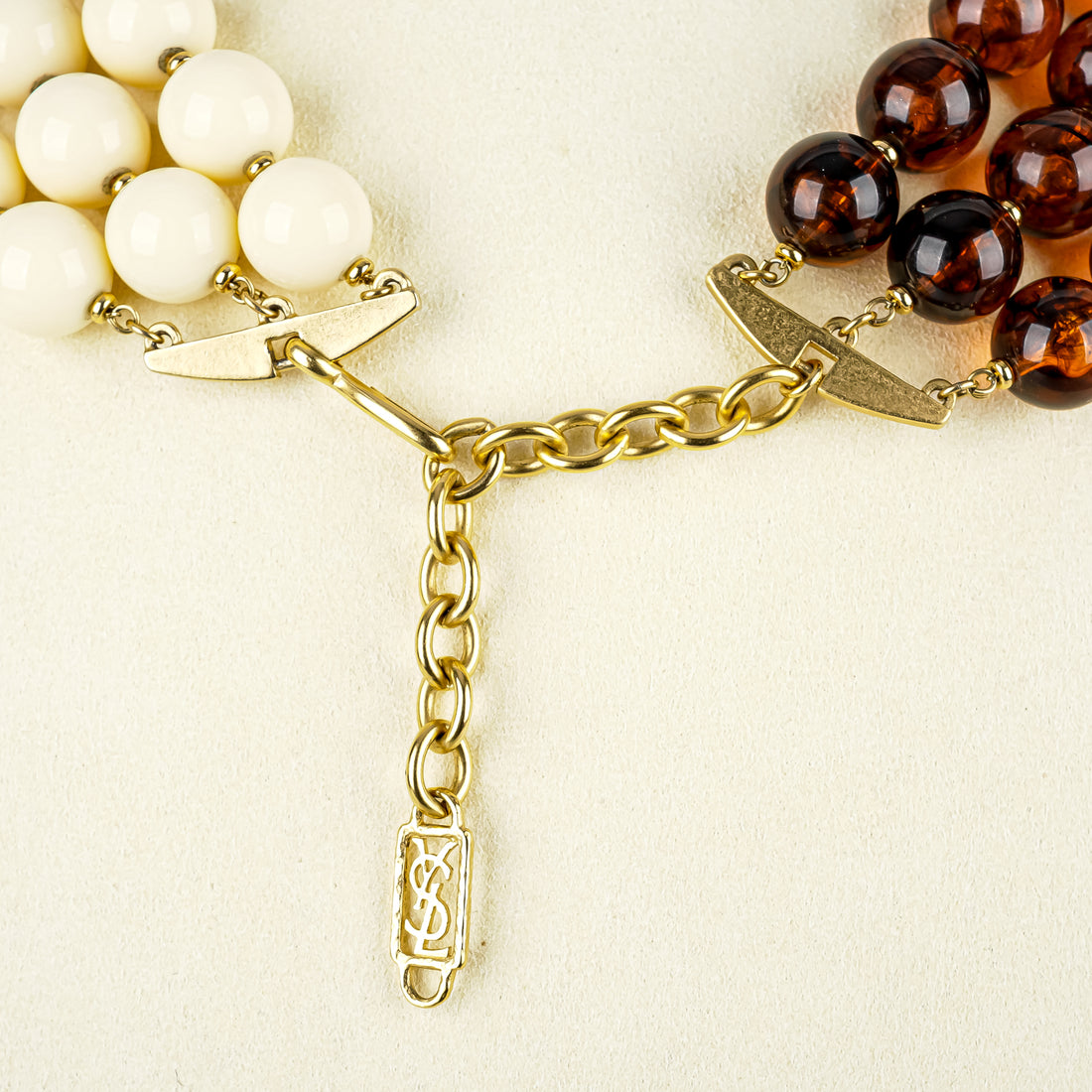 YVES SAINT LAURENT Gold Tone Cream Amber Resin Necklace