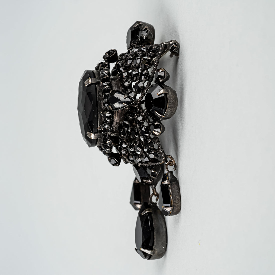 SCHREINER NEW YORK Black-on-Black Domed Dangle Brooch