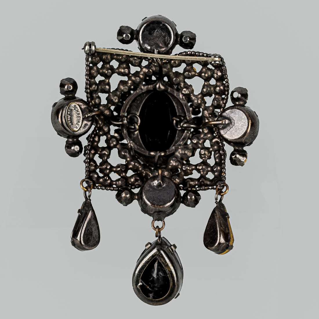SCHREINER NEW YORK Black-on-Black Domed Dangle Brooch