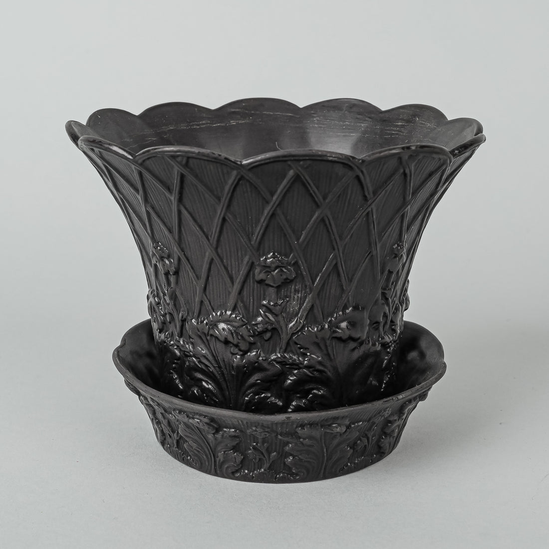 WEDGWOOD Black Basalt Vase/Flower Pot With Base