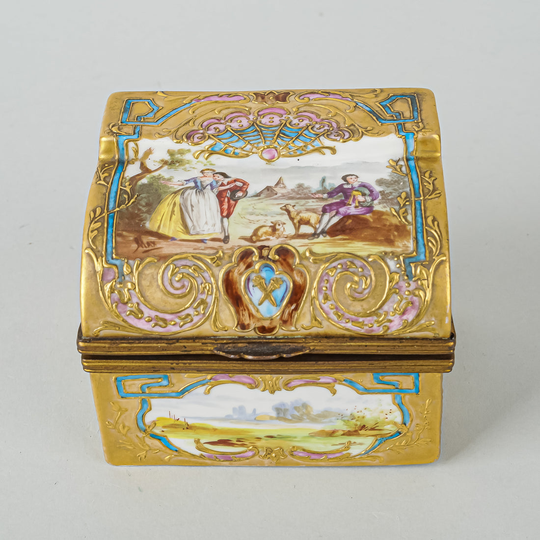 Vintage Limoges/Sevres Style Hand Painted Trinket Box With Brass Mounts