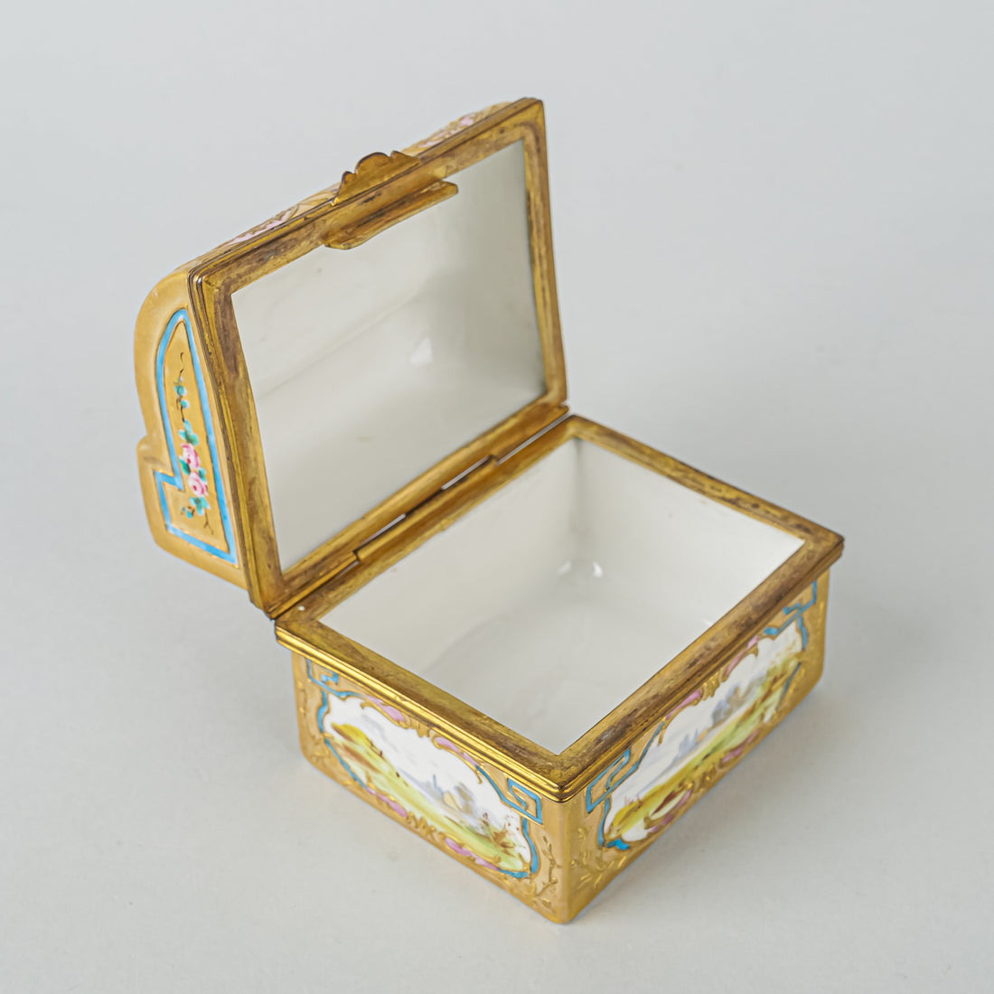 Vintage Limoges/Sevres Style Hand Painted Trinket Box With Brass Mounts