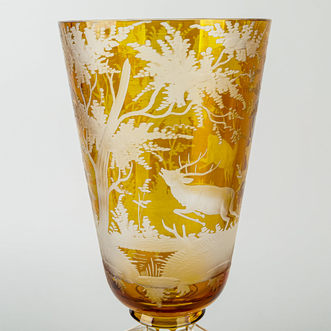 Bohemia Style Amber Cut To Clear Lidded Cups Set Of 2